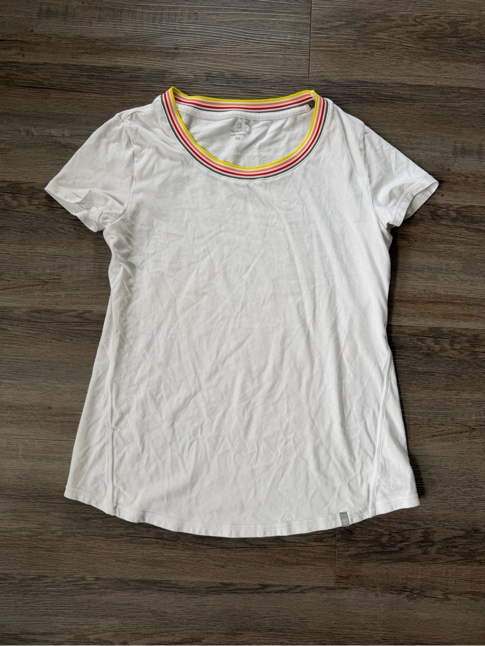 T by Talbots White T-Shirt with Striped Neckline Women’s Size Small Petite